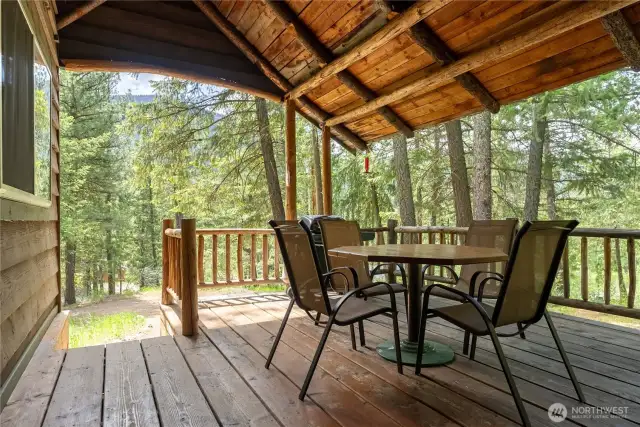 Covered spacious front porch gives you an extra room when the weather is warm. Extend that time by adding a propane deck heater.