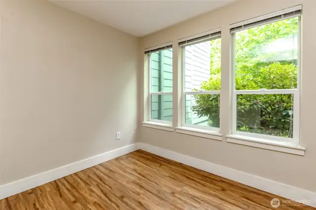 A bright dining area to enjoy meals and entertain friends.