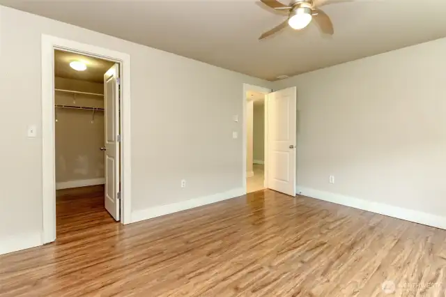 Exceptional well-lit walk-in closet in primary.