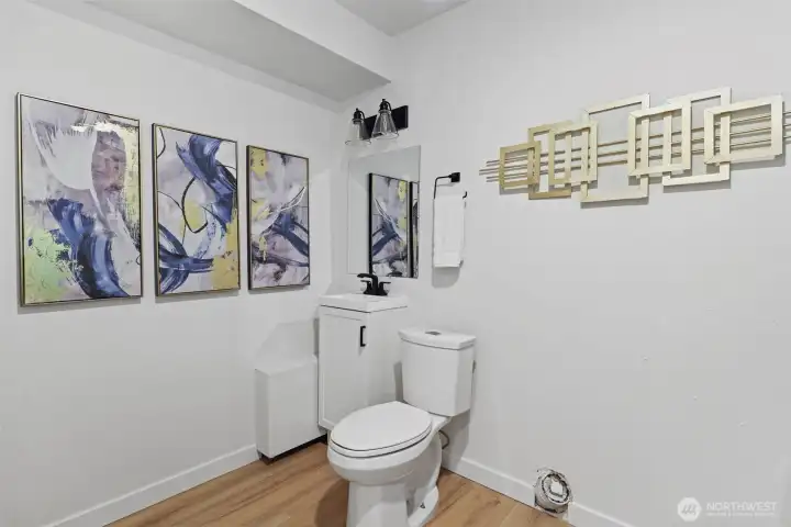Downstairs half bath / laundry off rec room
