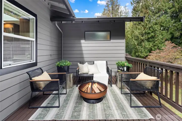 Refreshed entertaining deck off Kitchen