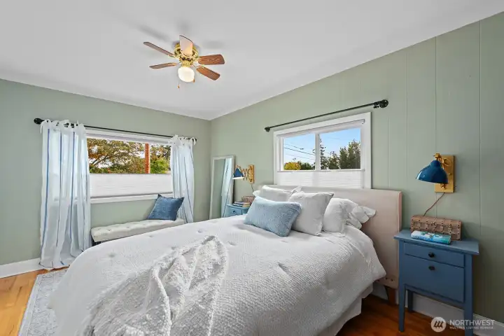A king bed will fit easily in this space.