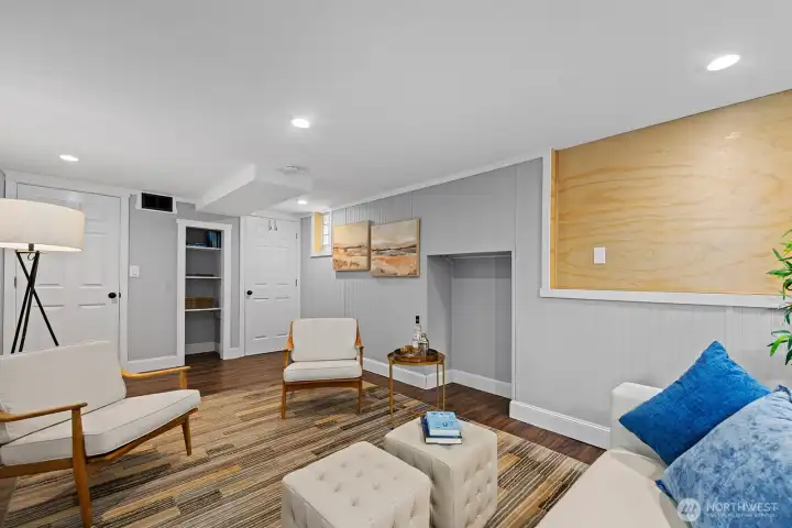Bonus room with built-in shelving is a versatile space for a media room, home office, or 4th bedroom. Plumbing for an additional bath is accessible.