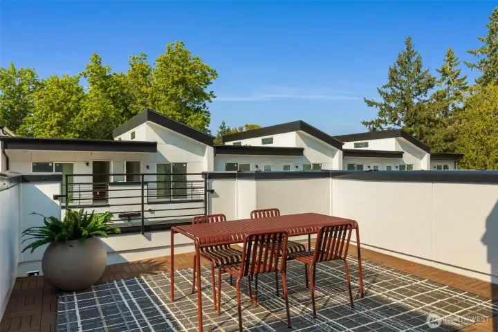 Roof deck over looking the community park. Photos are for illustrative purposes only and may depict a similar floor plan within the community.
