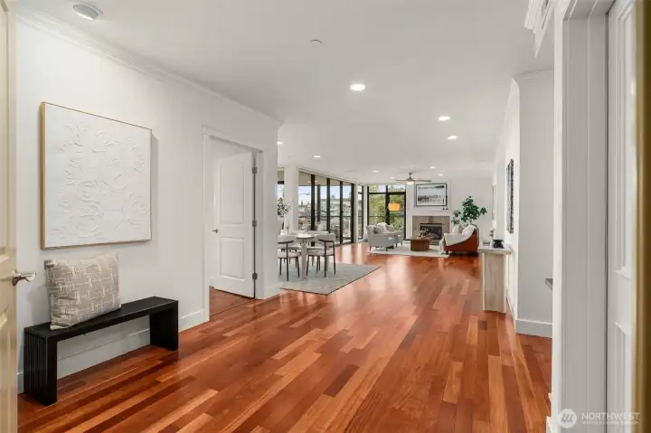 The view as the elevator opens directly into the home.