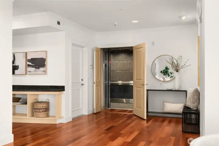 The elevator opens directly into the home.