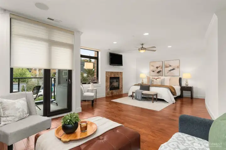 Primary bedrooms has it's own fireplace, sitting area and private deck.