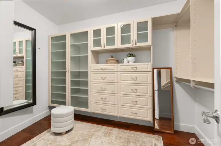 Spacious primary closet.