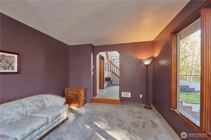 Looking from formal living room into entry way.
