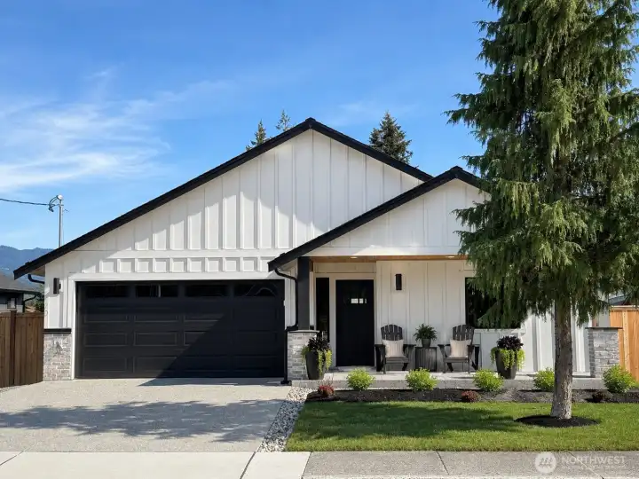 Front, porch virtually staged