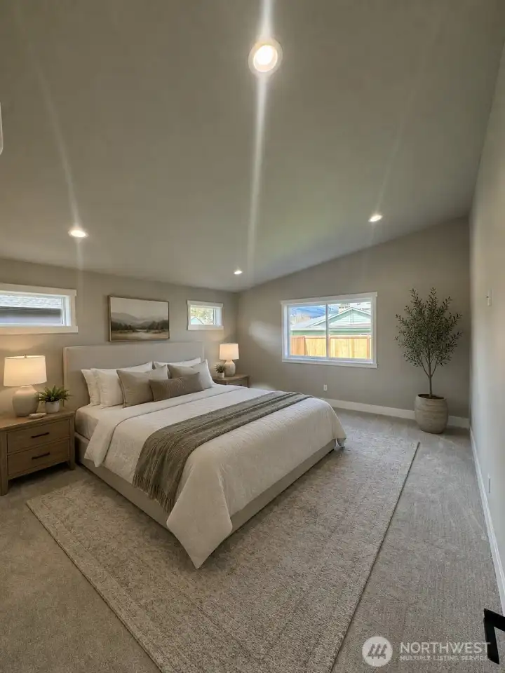 Primary bedroom, virtually staged