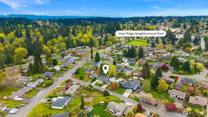 Aerial photo facing South showcasing close proximity to View Ridge Neighborhood Park.