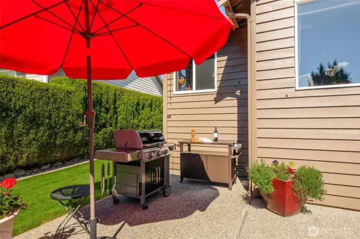 Extended patio for BBQ area and space for everyone.