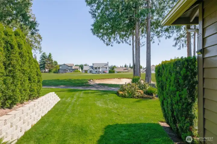 Home is positioned on the corner of the Fist Green and & second tee box