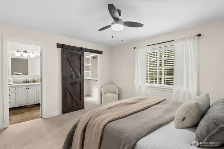 Primary suite with custom barn door