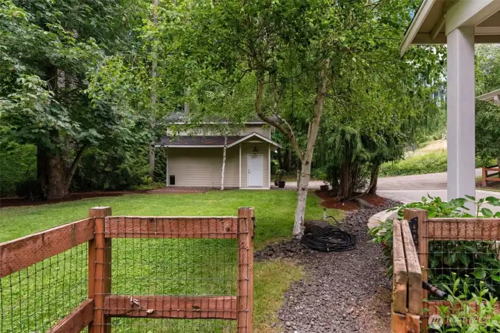 Yard is fully fenced in several areas