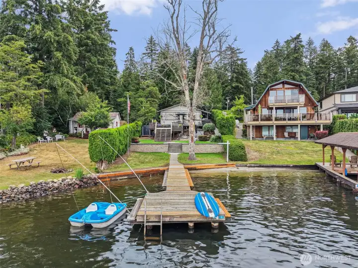 View from the dock back toward the home and lakefront yard.