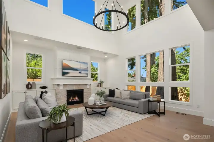 Two story great room that overlooks the private backyard Two story great room that overlooks the private backyard