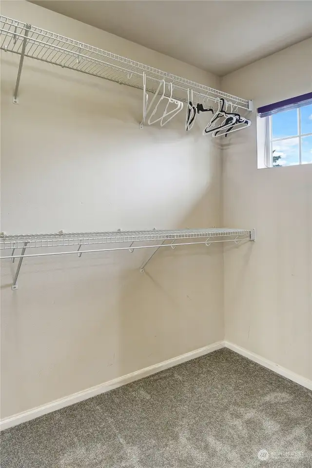 A large walk-in closet with organizers is located off the primary bath and will accommodate extensive wardrobes.
