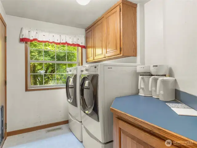 Laundry room with access the garages.