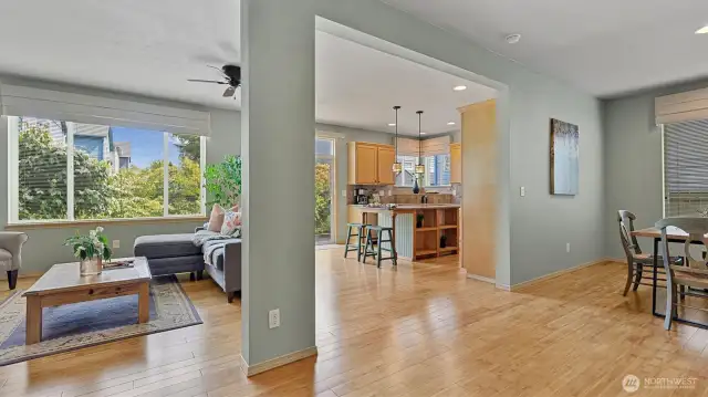 Open Floor Plan from living room to kitchen to dining room