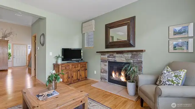 Looking towards the front door, downstairs half bath is on the right