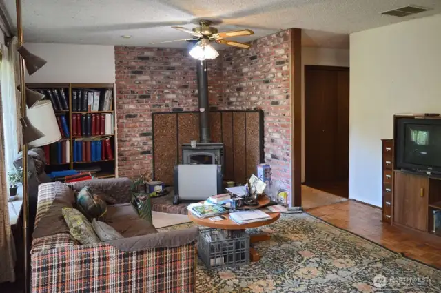 Family Room with Wood Stove