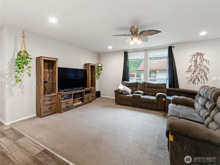 Large family room with south facing windows.