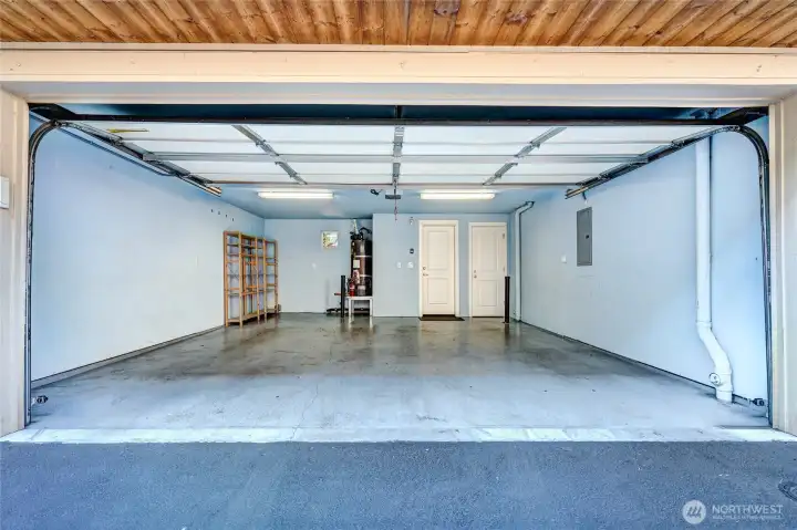 Two car garage and then some! No shortage of storage space here.
