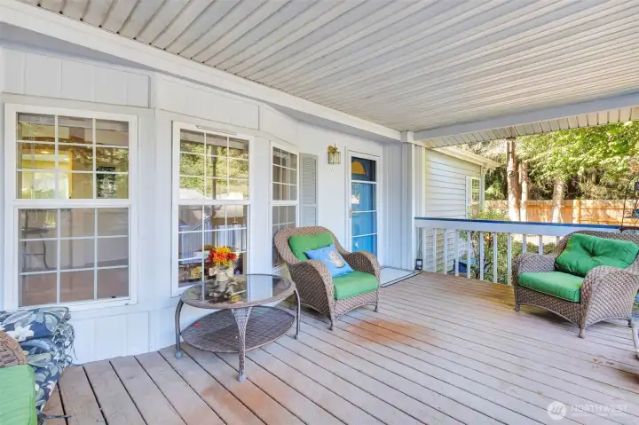 Spacious, covered front porch with new stairs