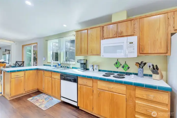 Kitchen with lots of counter space and a walk in pantry.