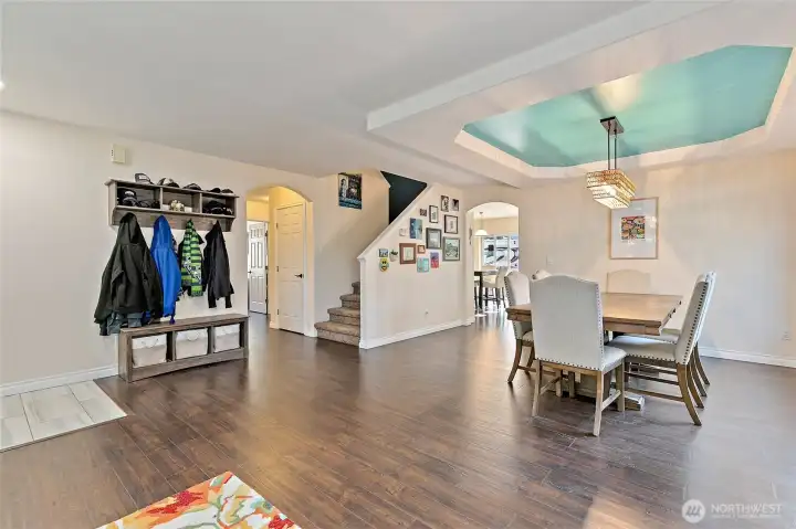 Dining room with coffered ceiling