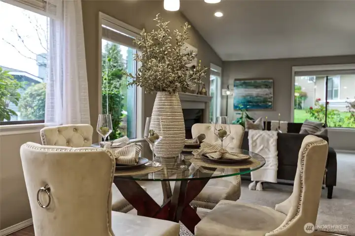 I love this space with the greenery outside of the windows.