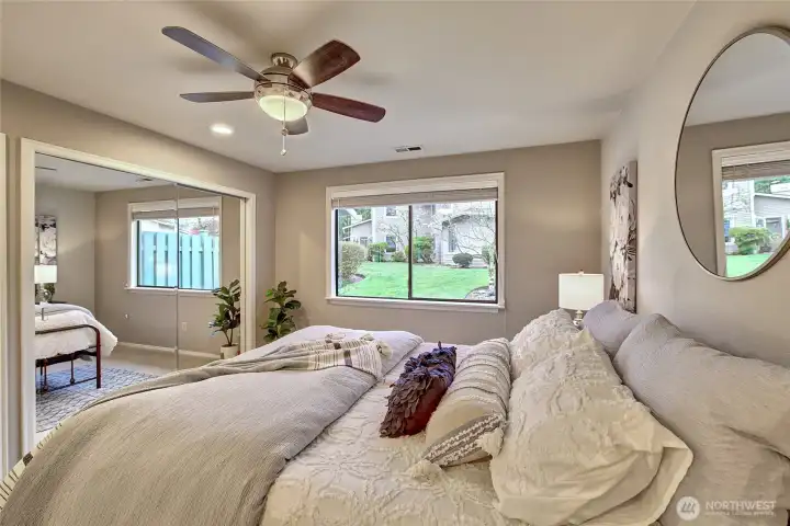 There are 2 closets in the primary bedroom with closet organizers.