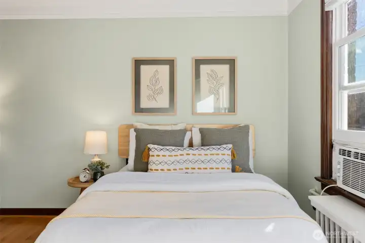 Open space for this studio; plenty of room for a bed and living room set.