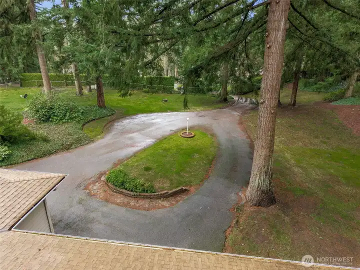 Paved circular driveway giving a grand entrance