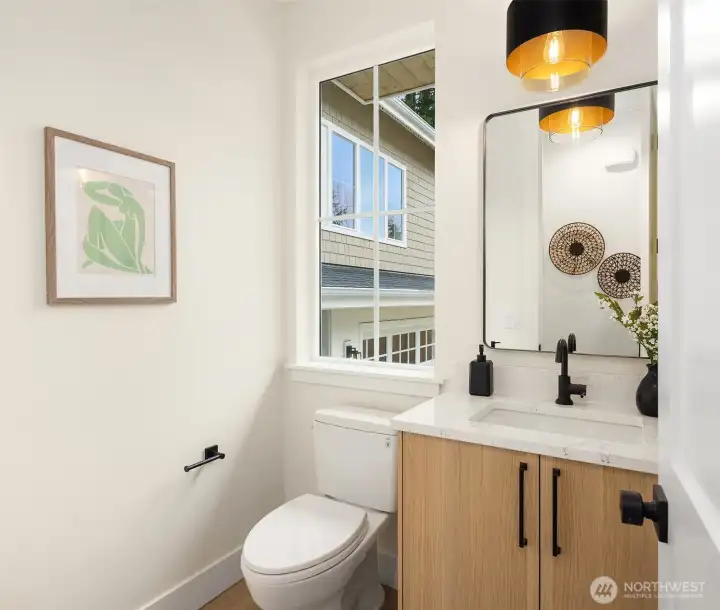 Convenient half bath on main floor