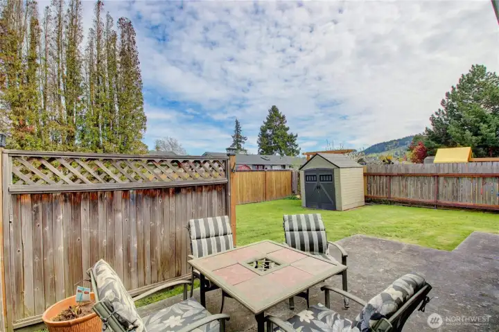 Patio looking towards storage building.