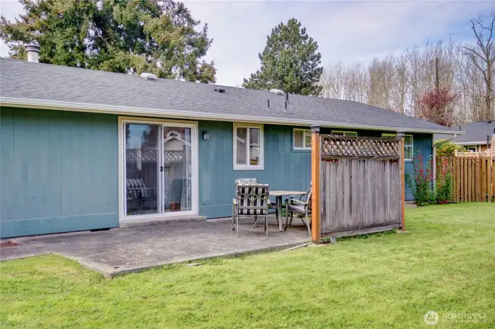 Backyard looking towards patio area.