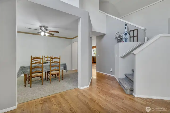 Entry hall looking into dining room