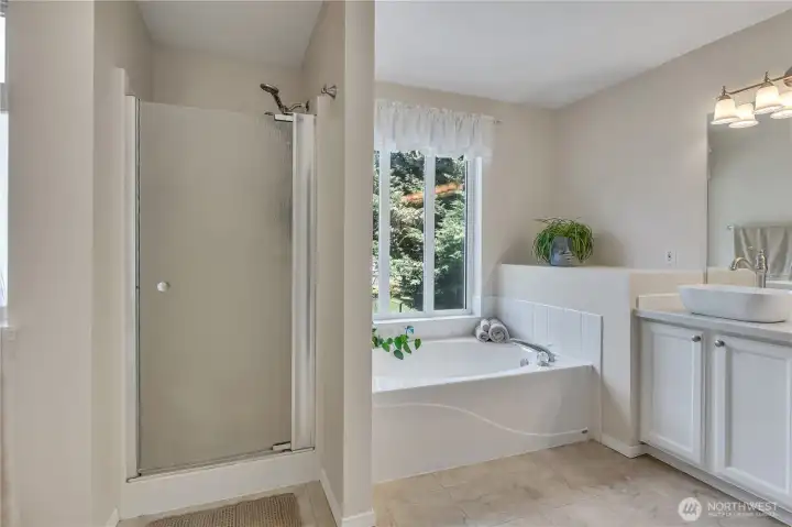 Primary shower & soaking tub