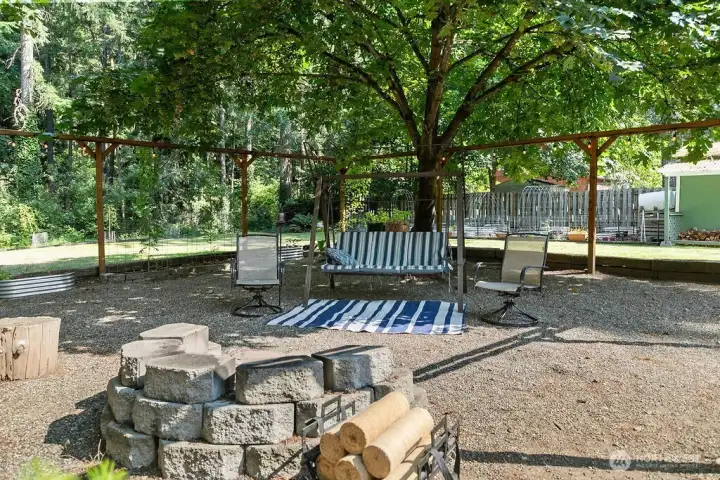 Outdoor seating area with fire pit. Outdoor seating area with fire pit.
