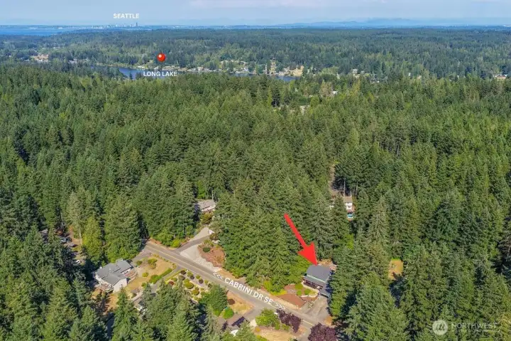 Drone shot with Long Lake close by. Drone shot with Long Lake close by.