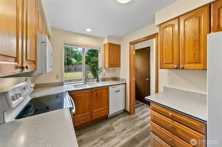 Kitchen with corian countertops