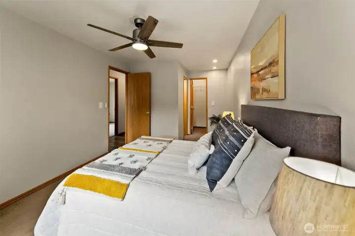 Primary bedroom w/cedar lined walk in closet & Jack and Jill full bath