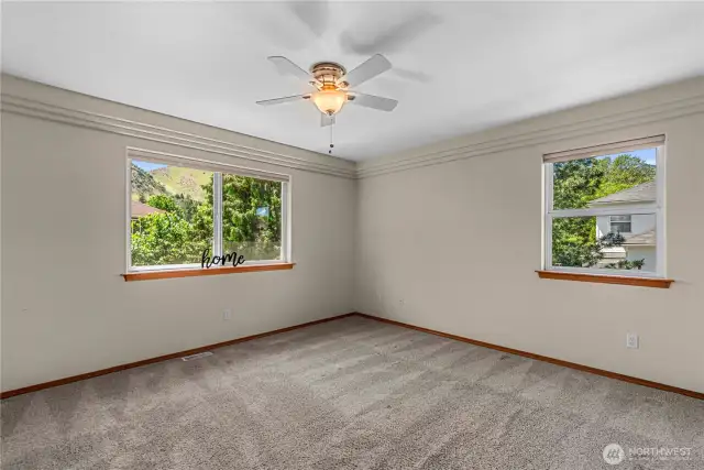 Primary Bedroom with soaking tub and walk in closet.