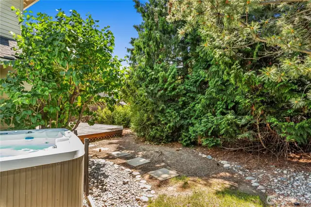 Private yard with large deck for relaxing and enjoying your hot tub