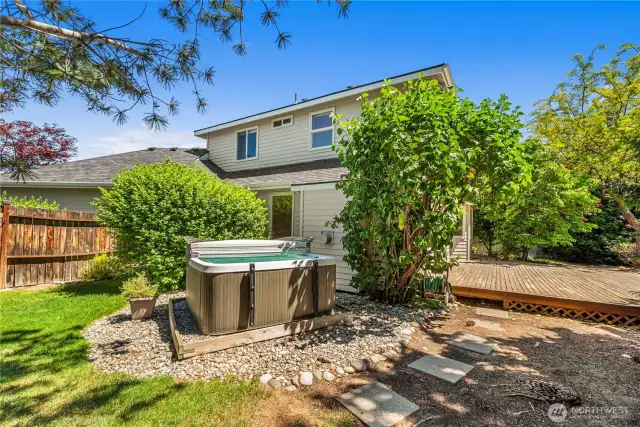 Private yard with large deck for relaxing and enjoying your hot tub