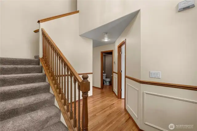 Foyer with hard wood flooring.P