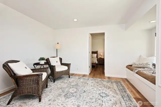 There is plenty of space here for a King sized bed. Current owners have their bed in the smaller part of the Primary Suite. Let's go check out the rest of this suite.